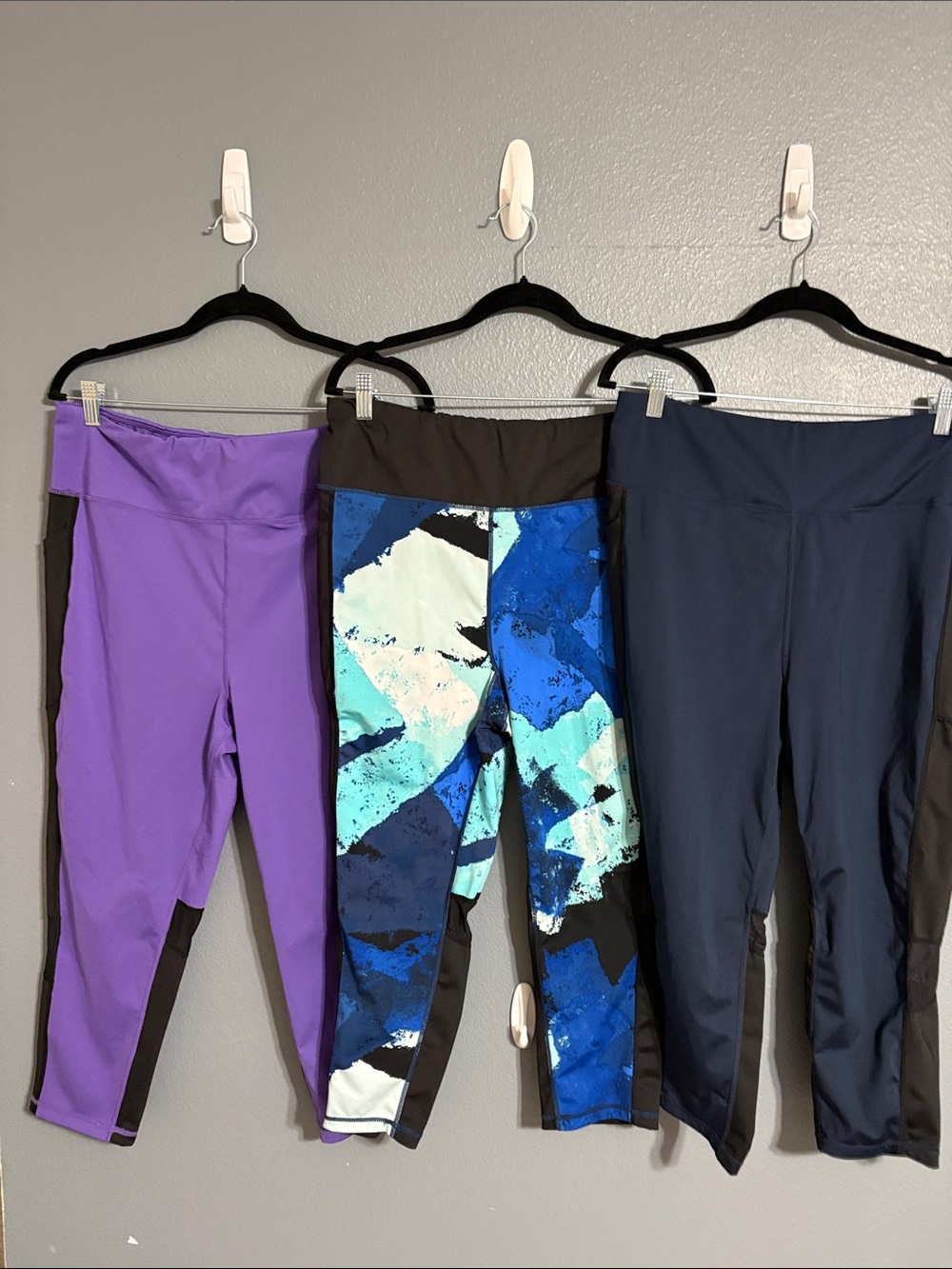 Rise by LuLaRoe Leggings Trio - Purple, Blue/Aqua Print, Navy Size 2X